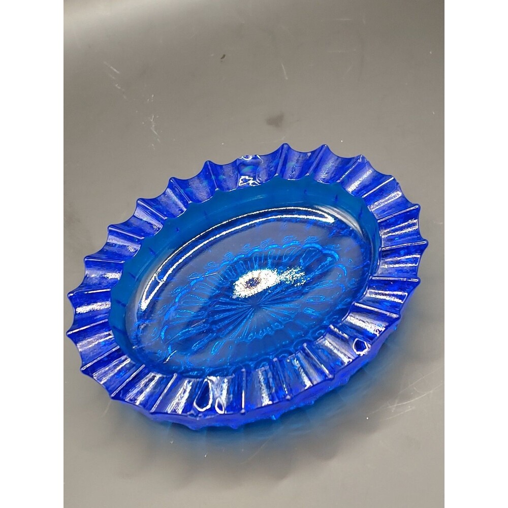 MCM Cobalt Blue Oval Scalloped Glass Soap Dish